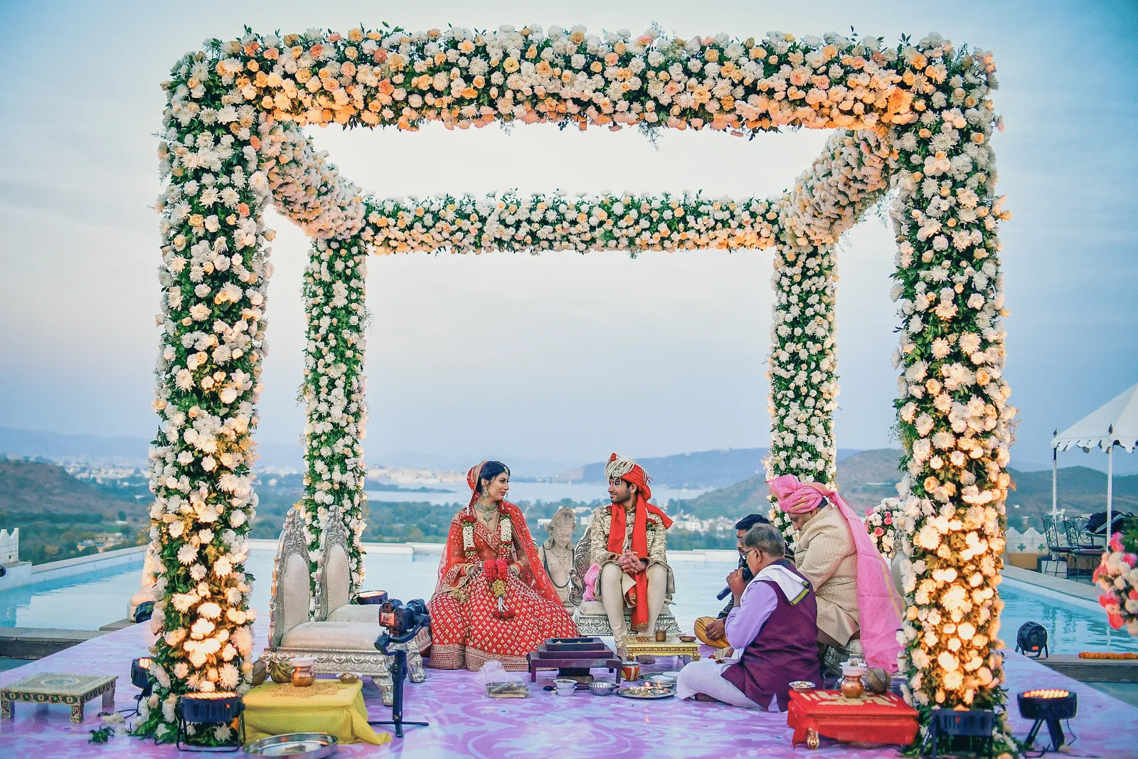 Poolside wedding ceremony at Fateh Garh Udaipur