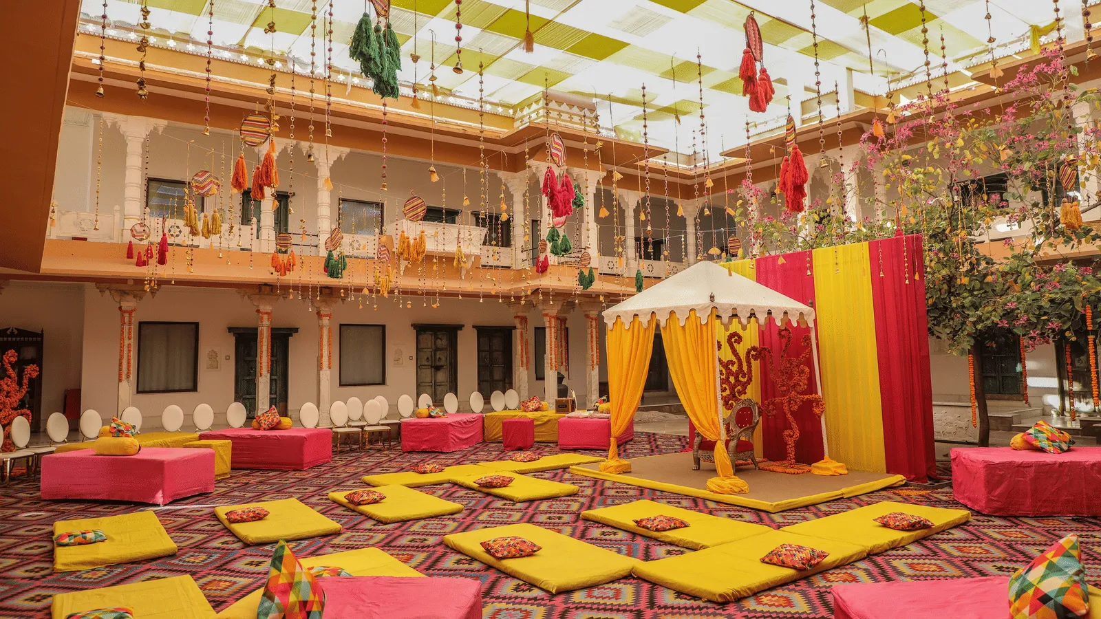 Courtyard mehendi seating at Fateh Garh Udaipur