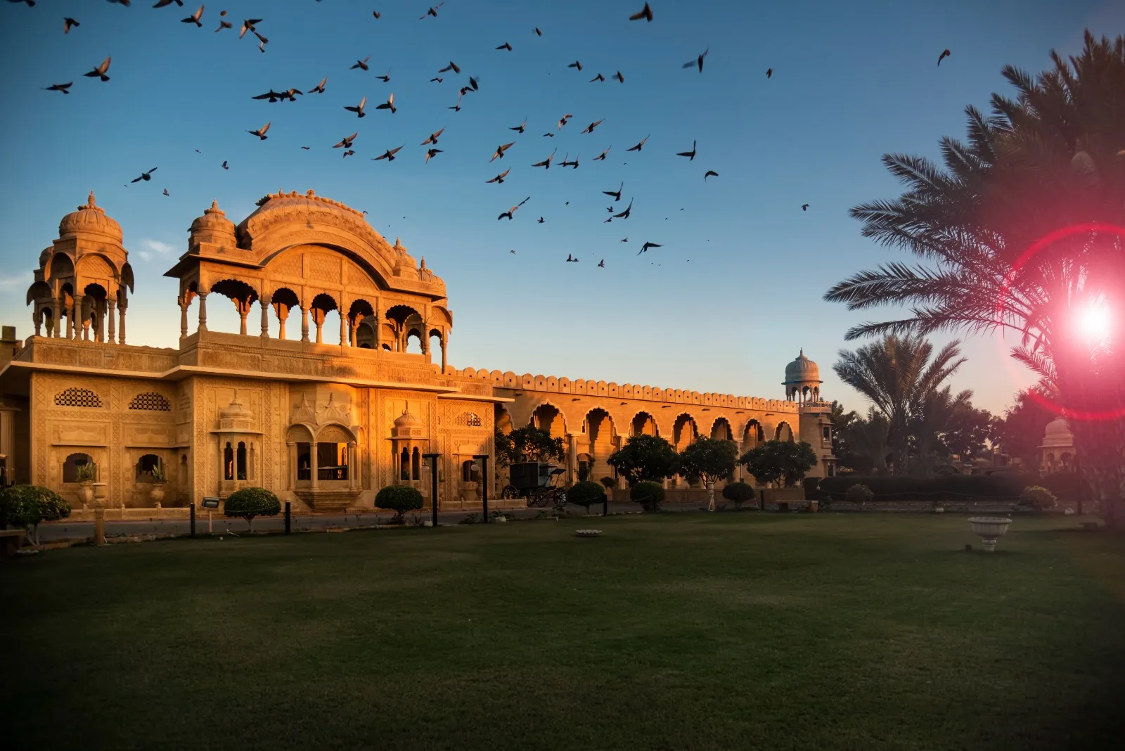 Arrival forecourt and sandstone entrance of Fort Rajwada Jaisalmer off NH-15