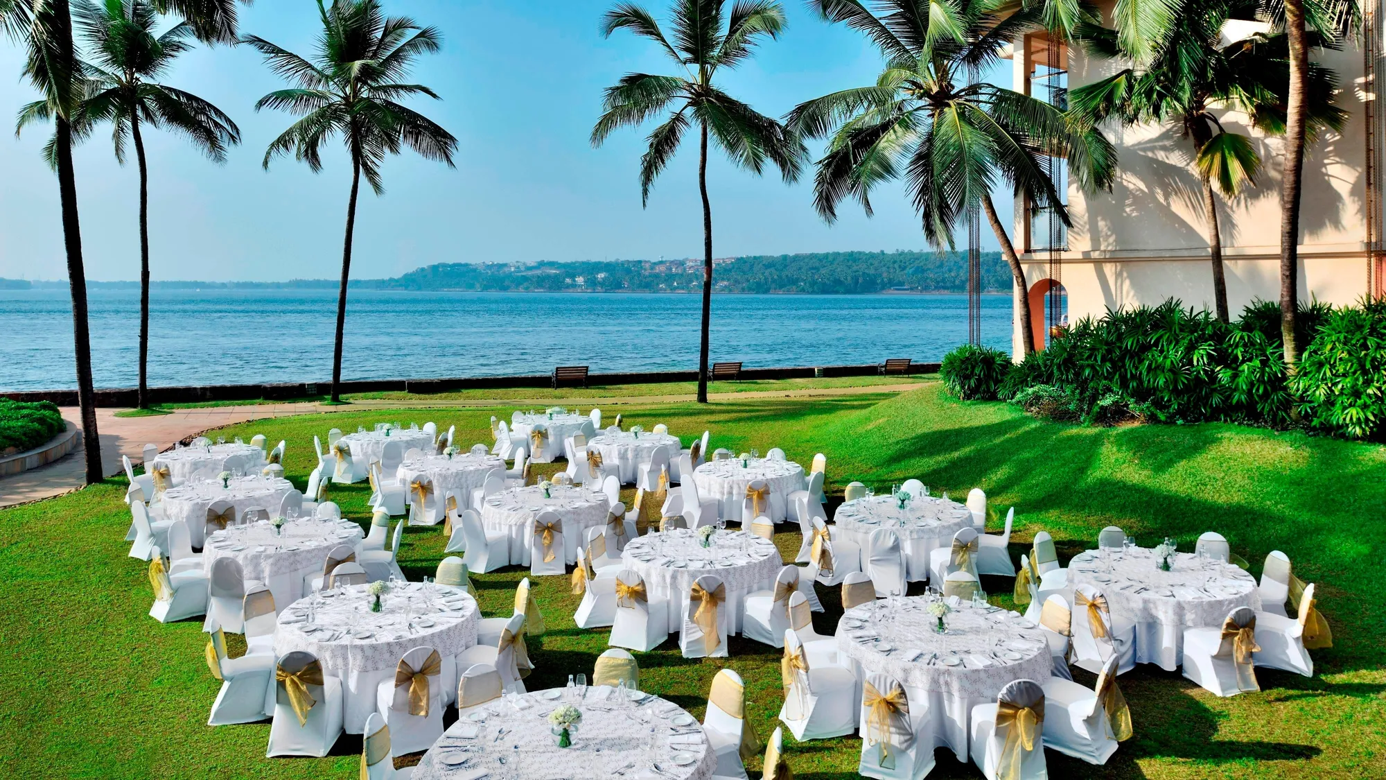 Sea-facing wedding lawn setup at Goa Marriott Resort and Spa, Panaji