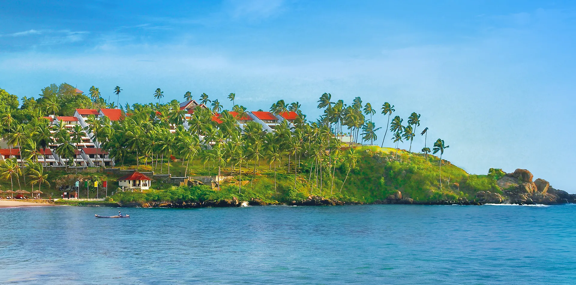 Cliffside sea view of The Leela Kovalam resort