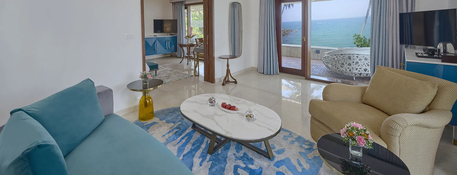 Ocean View Suite living room at The Leela Kovalam