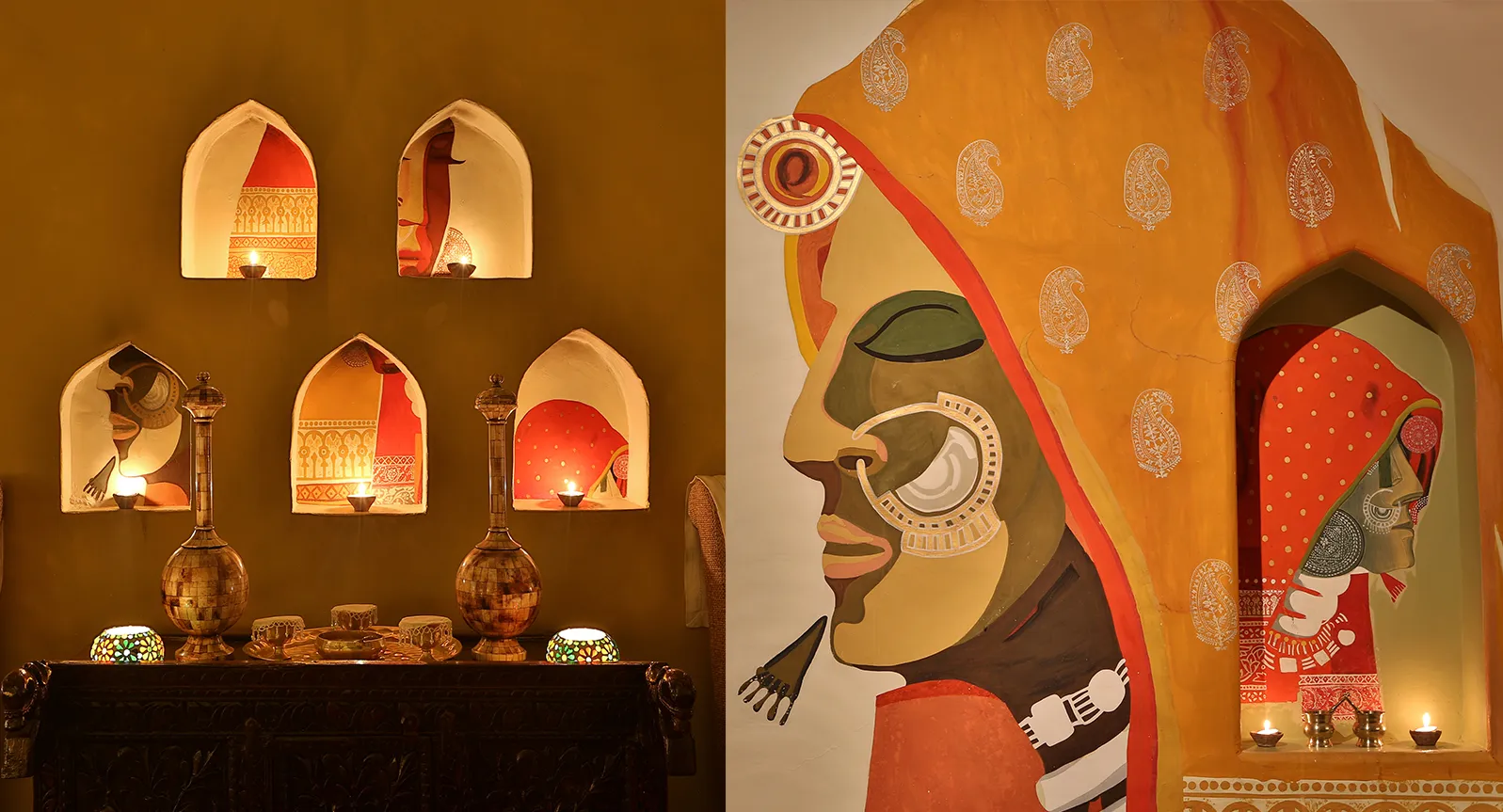 Dune-top open-air dining and dinner setting at Mihir Garh desert fort near Jodhpur