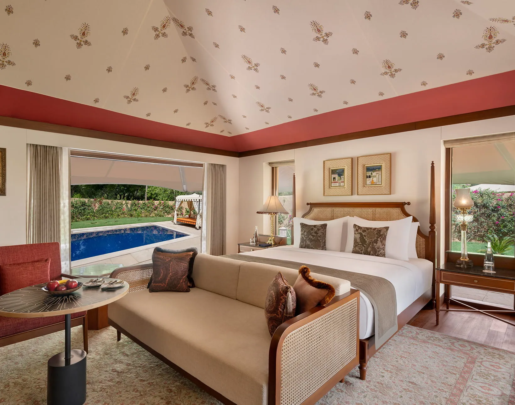 Rajput luxury tent and private-pool villa interior at The Oberoi Rajvilas Jaipur