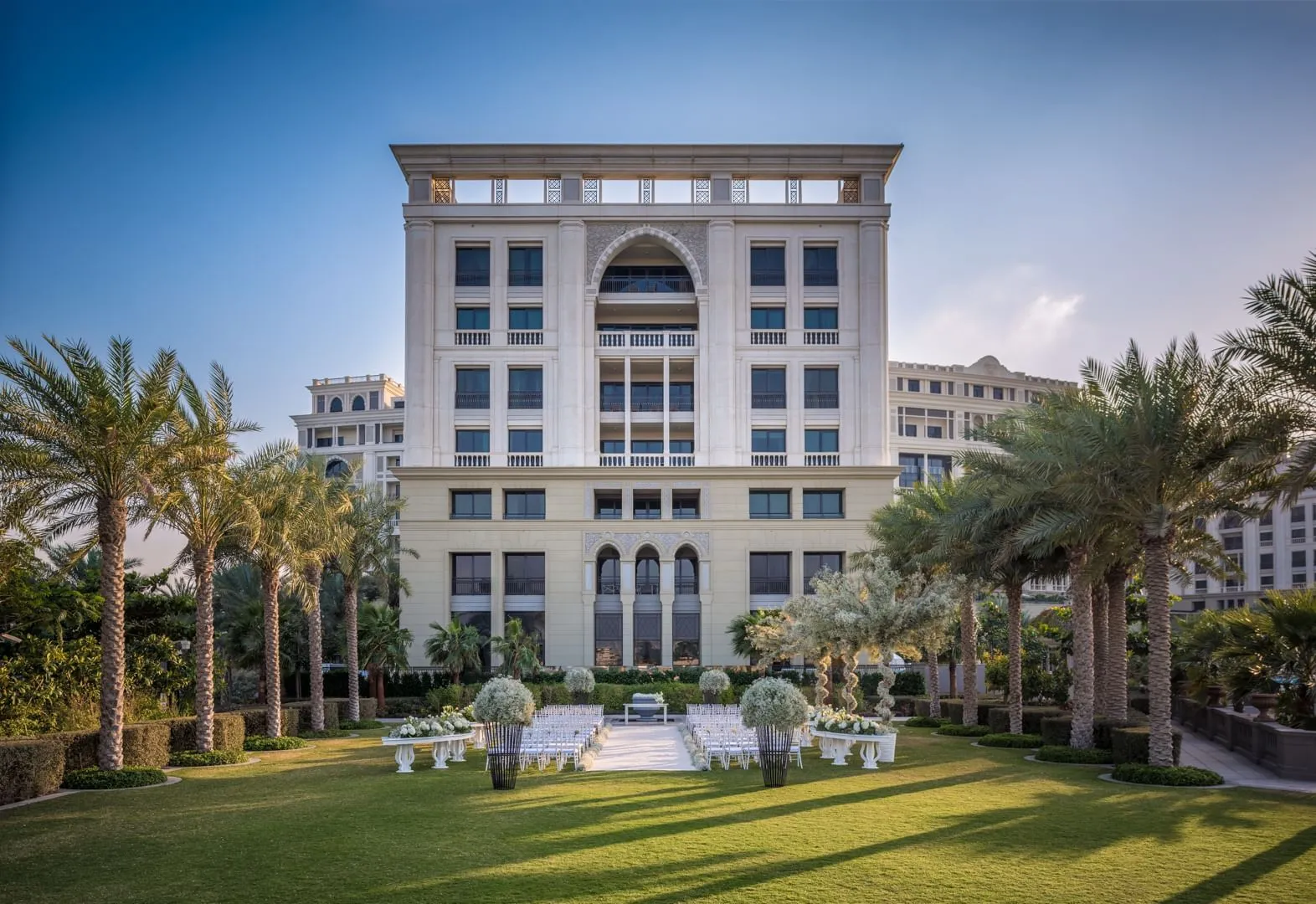 Como Garden outdoor wedding setup at Palazzo Versace Dubai