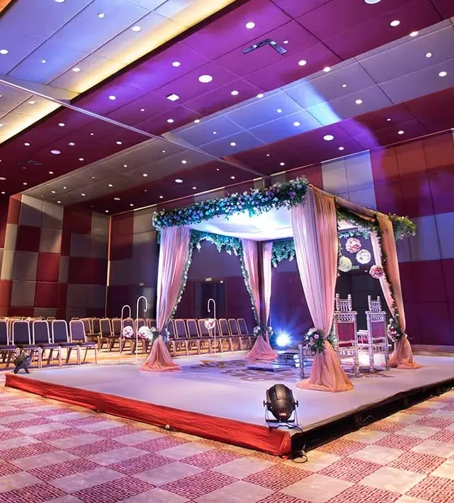 Indoor banquet wedding setting at Planet Hollywood Beach Resort Goa