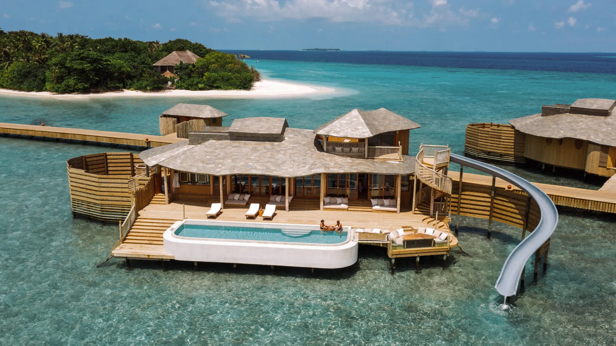 Floating breakfast served in a private villa pool at Soneva Fushi Maldives