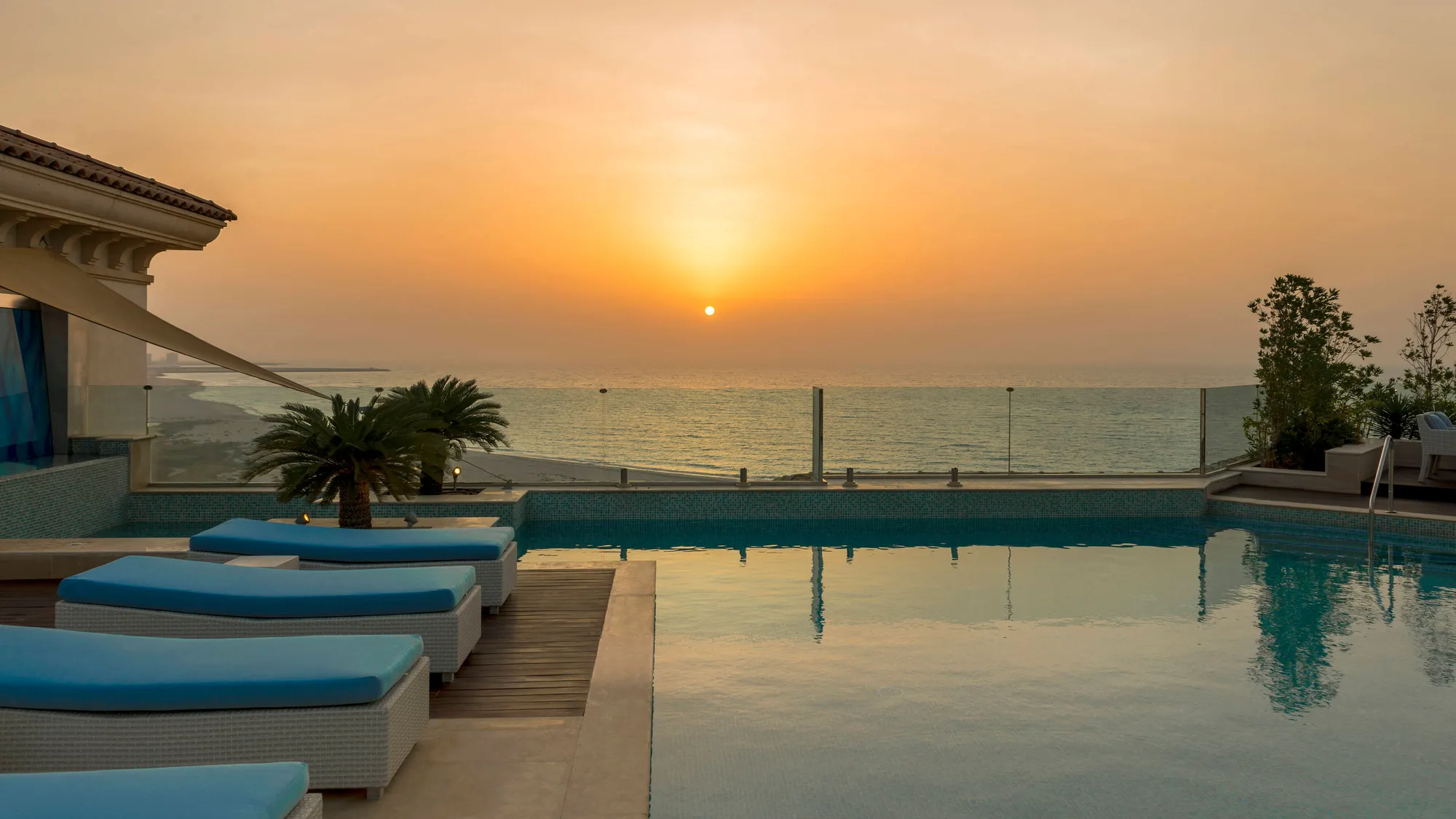 Resort pool terrace overlooking the Arabian Gulf at The St. Regis Saadiyat Island Resort, Abu Dhabi