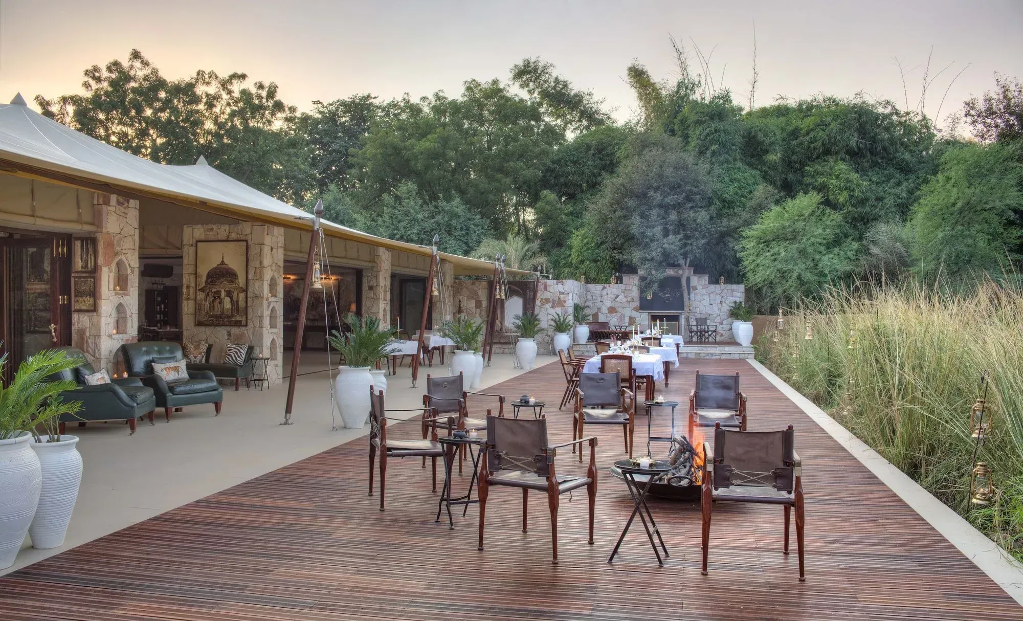 Open garden clearing within the SUJÁN Sher Bagh tented camp grounds, Ranthambore