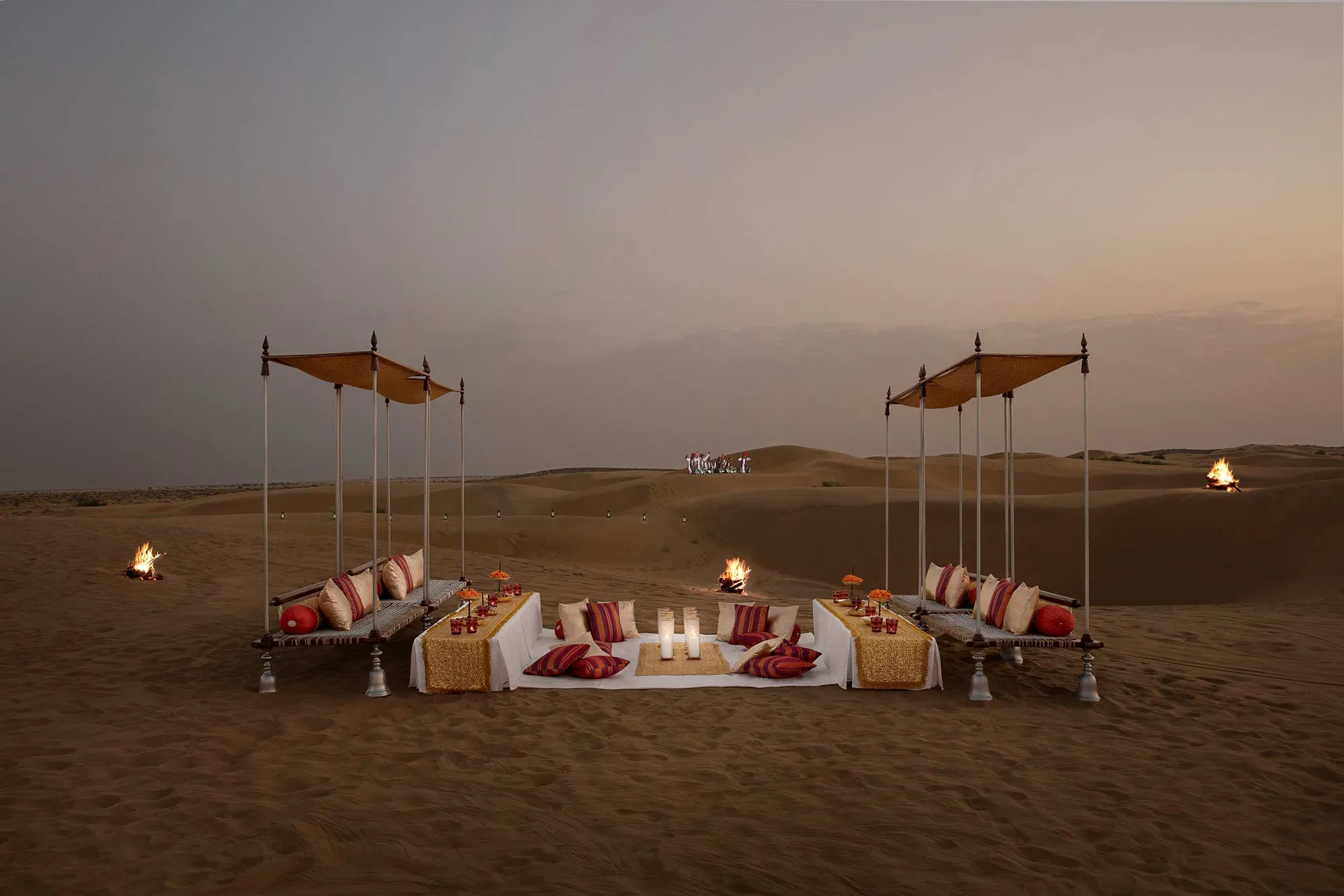 Evening sundowner sangeet celebration on the sand dunes at Suryagarh Jaisalmer