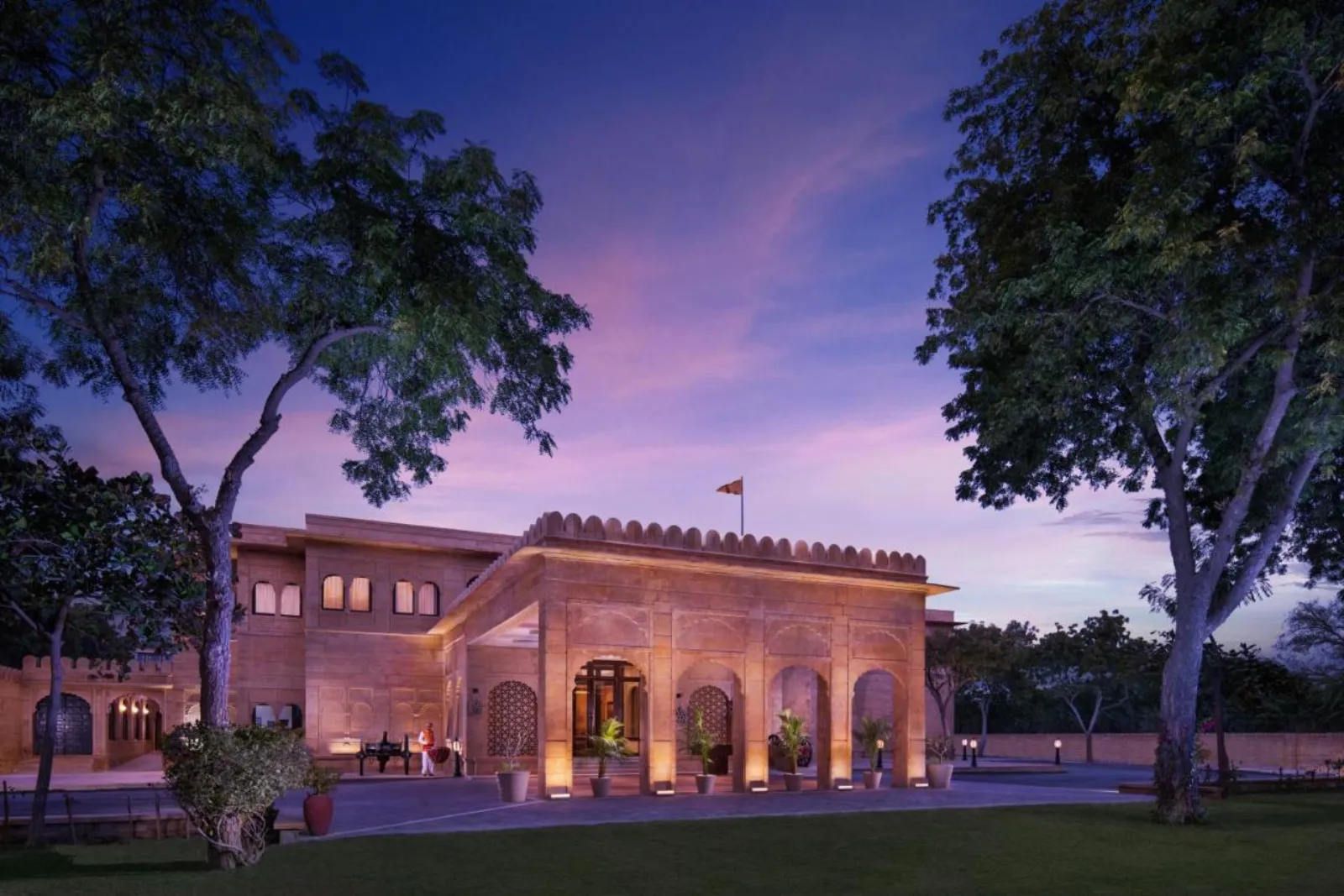 Mewar Lawn, the sandstone open-air wedding lawn at Taj Gorbandh Palace, Jaisalmer