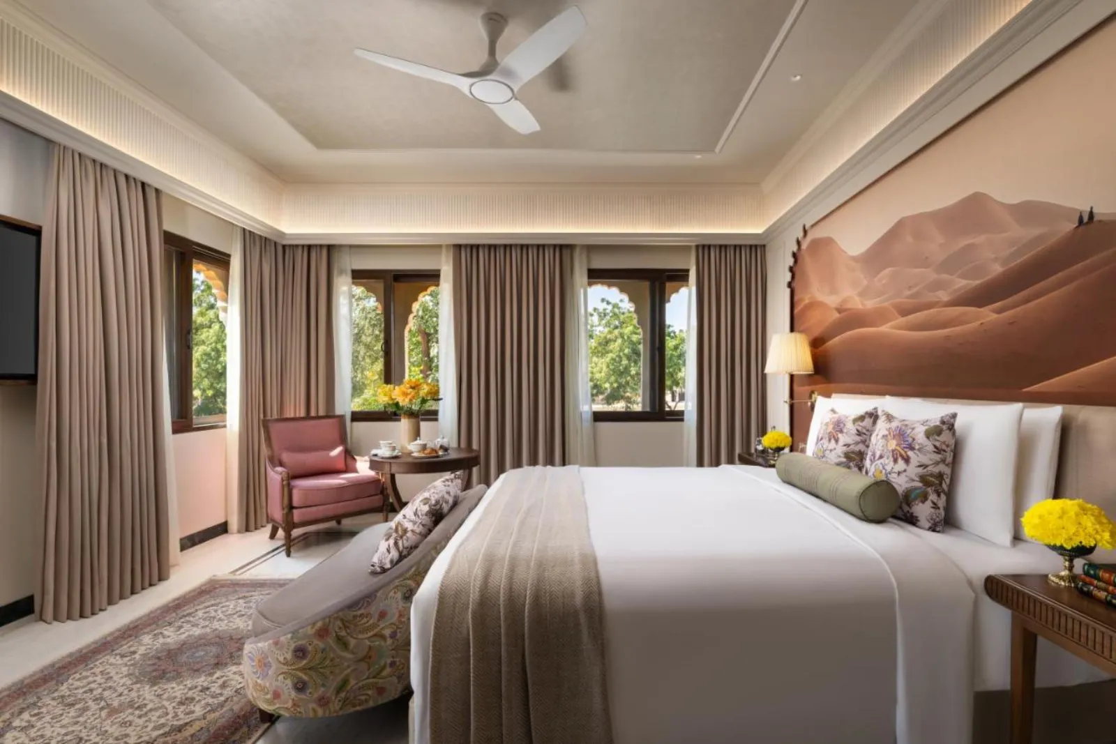 Marwari-styled king-bed guest room at Taj Gorbandh Palace palace-hotel, Jaisalmer