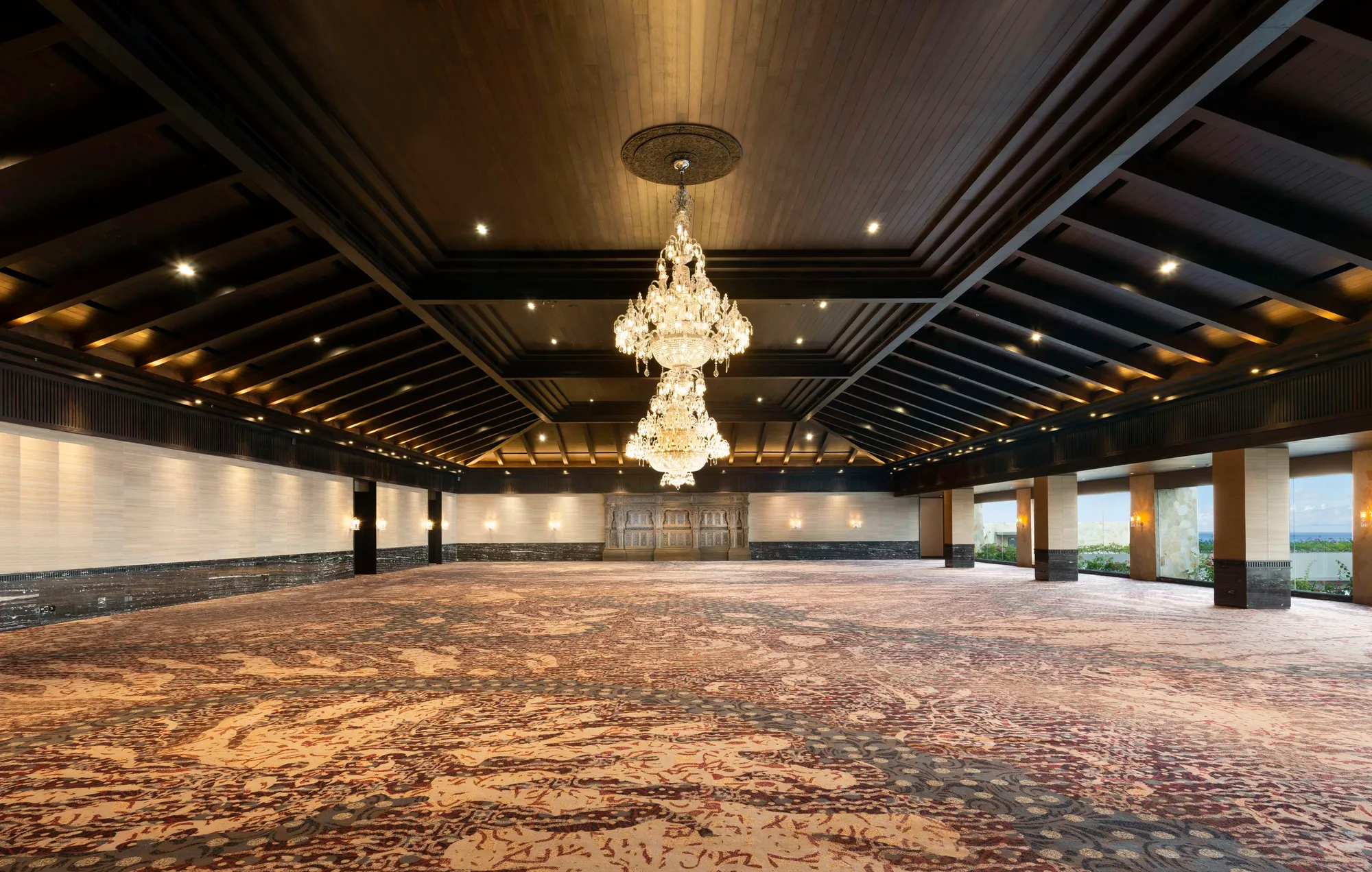 Candi Ballroom dressed and lit for a wedding reception at The Apurva Kempinski Bali, Nusa Dua